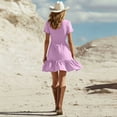thumbnail image 4 of zbxnLI Women's V Neck Dresses Short Sleeve Dress with Pocket Casual Work Lightweight Ruffle Hem Sundress for Women, 4 of 7