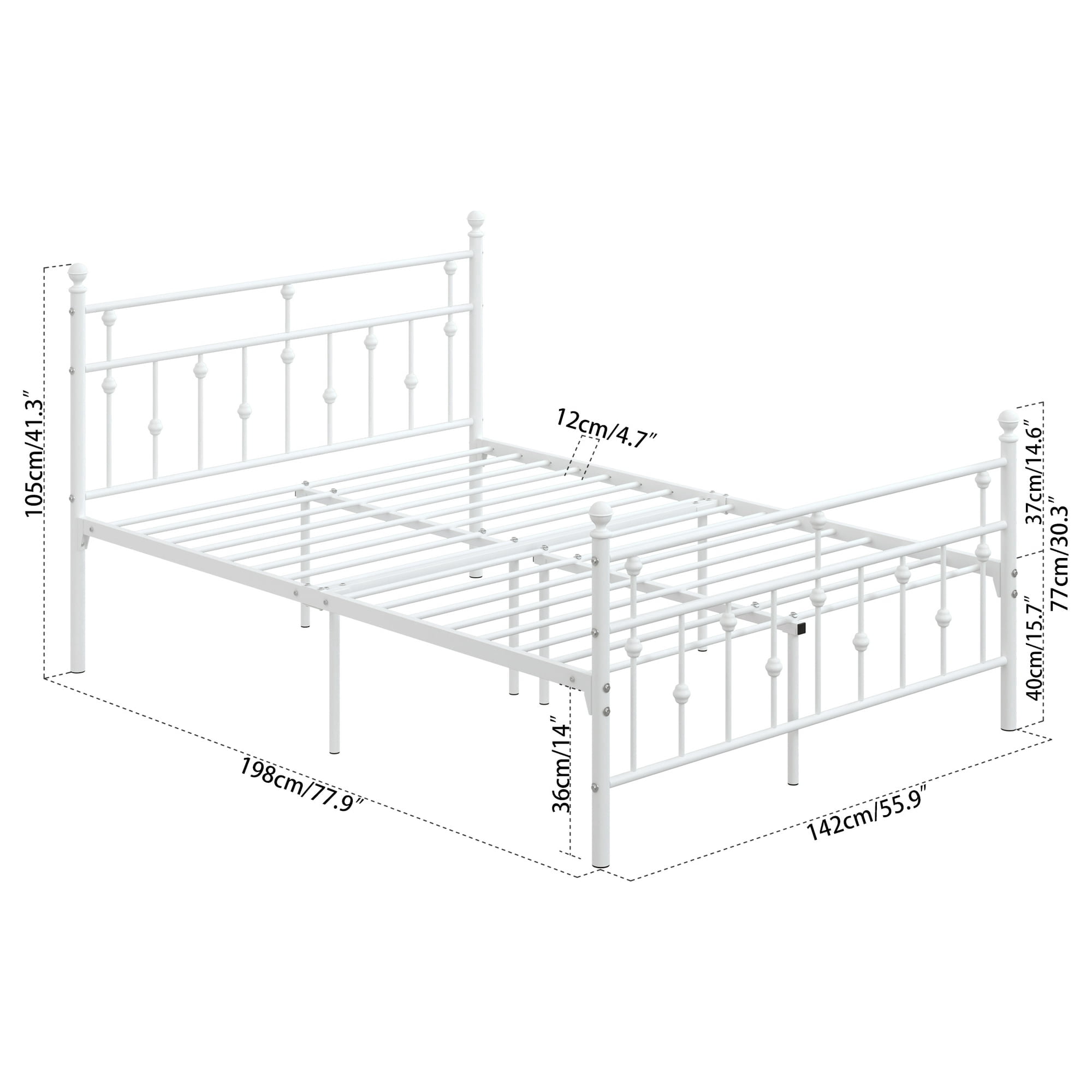 Yoneston Full Size Metal Platform Frame with Retro Headboard and 14-Inch Storage for Teens Adult, No Box Spring Needed - White