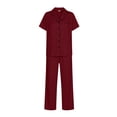 thumbnail image 6 of LWITHSZG Pajama Sets for Women Short Sleeve Button Down Shirts and Straight Leg Pants 2 Piece Matching Pjs Summer Loose Lounge Sets, 6 of 6