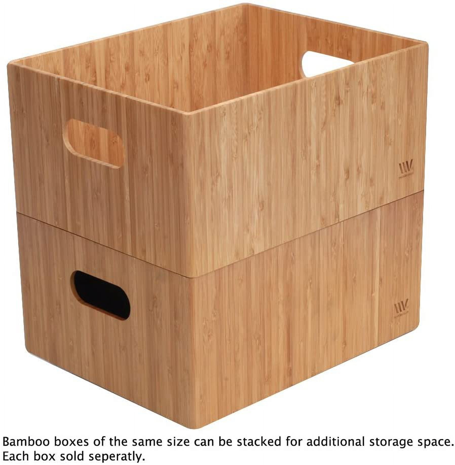 Bamboo Storage Box, 14x11x6.5 Inches  Bin with Handles Stackable Organizer for Toys Bedding Clothes Baby Essentials Arts Crafts Closet Office Shelf