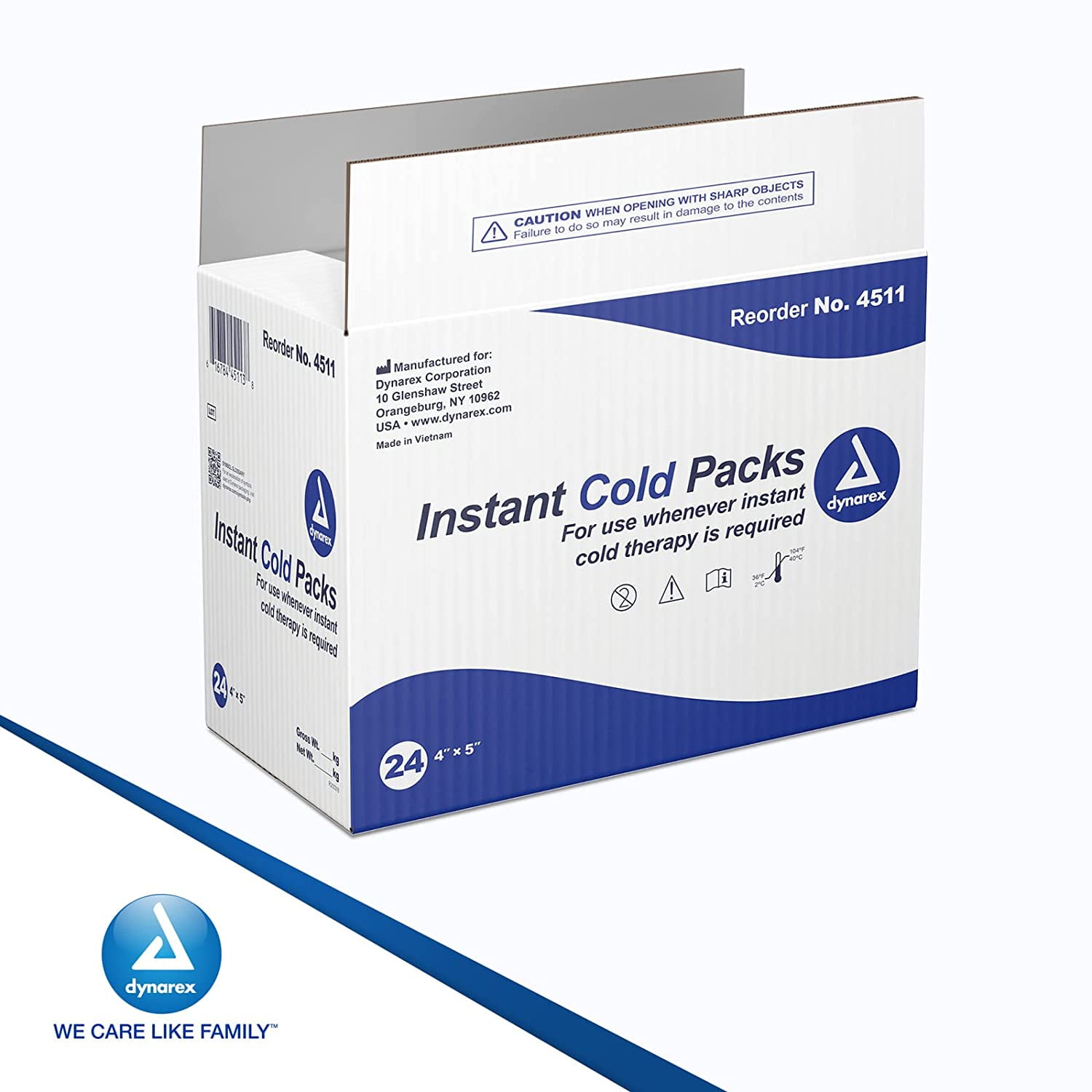Dynarex Instant Cold Pack General Purpose One Size Fits Most 4 x 5 Inch Disposable, 4511 - Case of 24