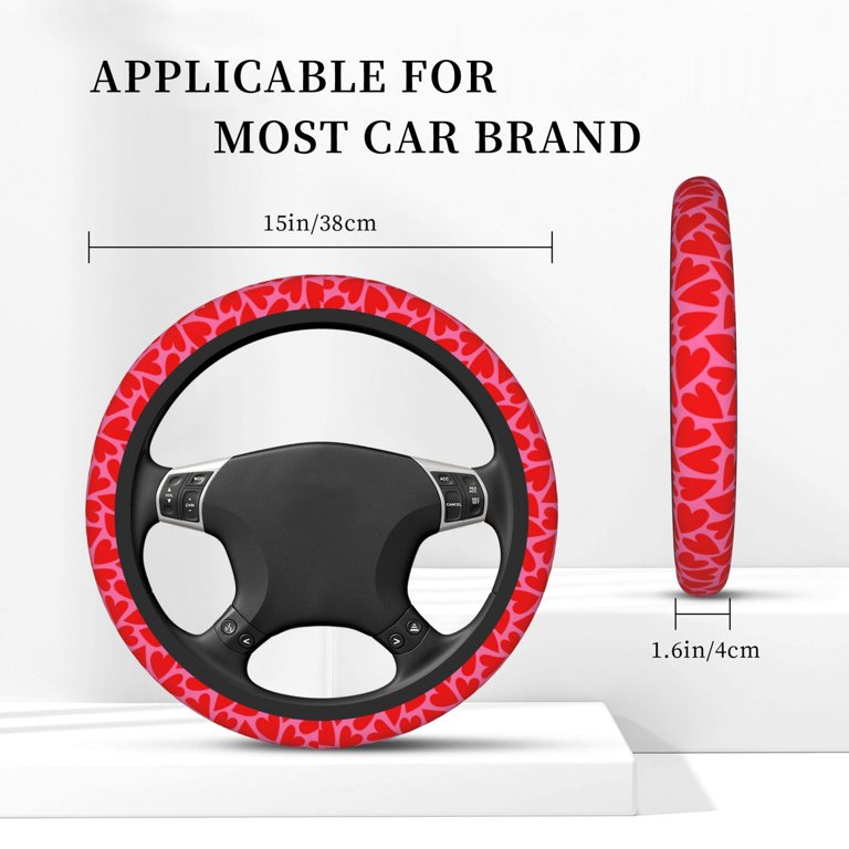 Bingfone Red Love Heart Steering Wheel Cover - Universal 15 Inches