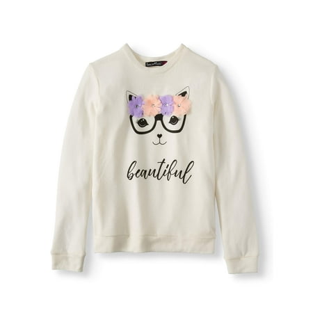 Knit Tee - 3D Kitty Long Sleeve Sweater Knit Top (Big Girls)