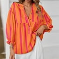 thumbnail image 5 of Bmawag Shirts for Women Plus Size 3/4 Sleeves V-Neck Striped Lightweight Tops Blouses Women's Casual Fashion Loose Beach Vacation Leisure Loungewear Orange L, 5 of 7