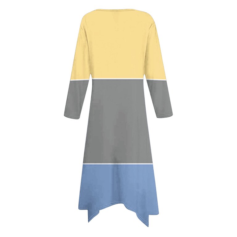 SMihono Deals Shapewear Dress for Women,2025 Spring Trendy Crewneck Long  Sleeve Vacation Dresses,Irregular Loose Casual Dress Yellow 4 - Walmart.com