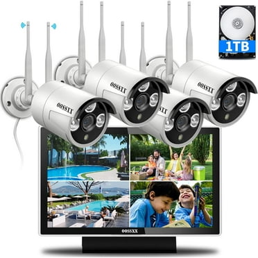OOSSXX 3.0MP Wireless Outdoor Security Camera System with 10.1" All-in-One Monitor, 100FT Super Night Vision