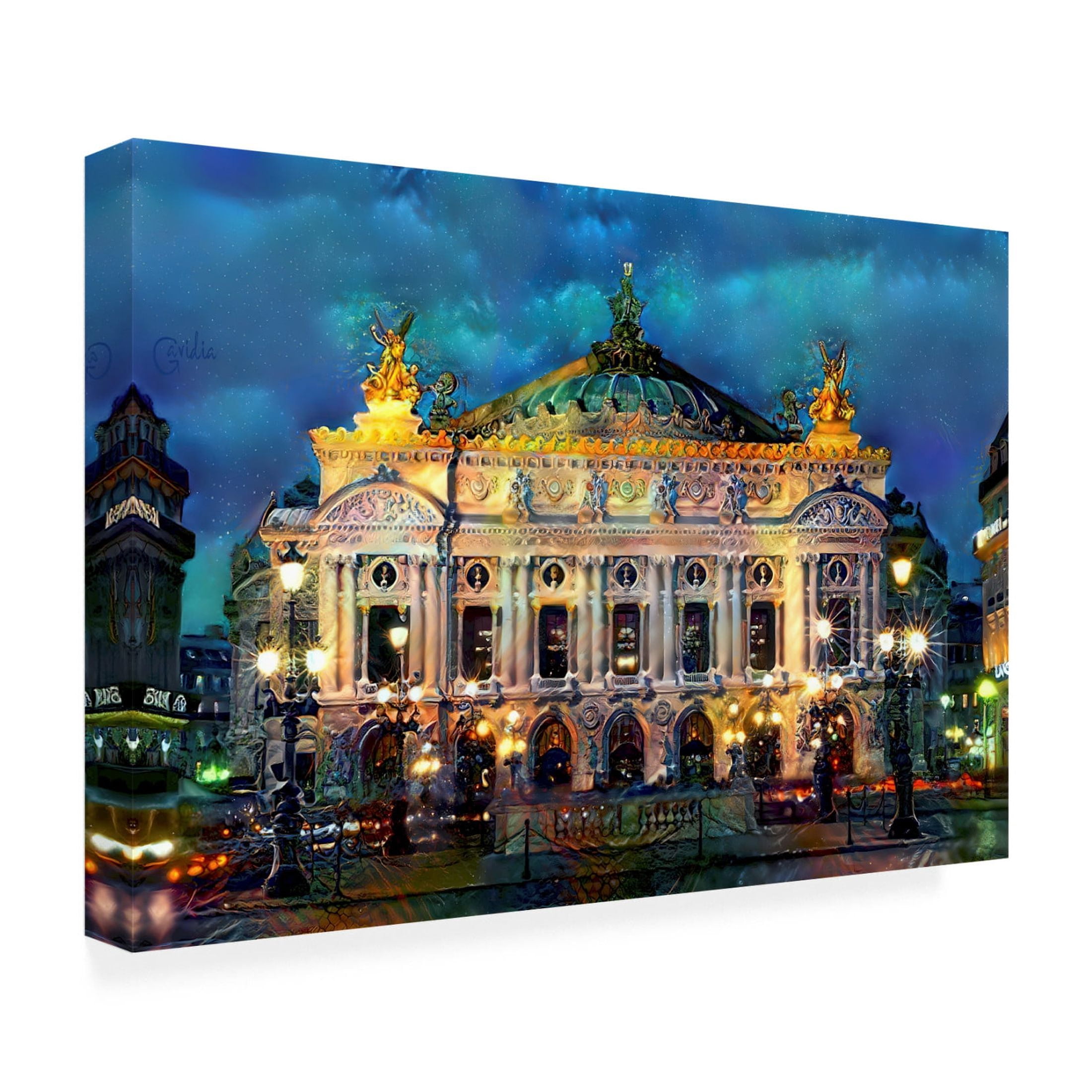 Canvas Wall Art - Pedro Gavidia 'Paris France Opera Garnier Night' Wall Art for Living Room, Bedroom, or Office Décor by Trademark Fine Art - 19 x 12 Inches
