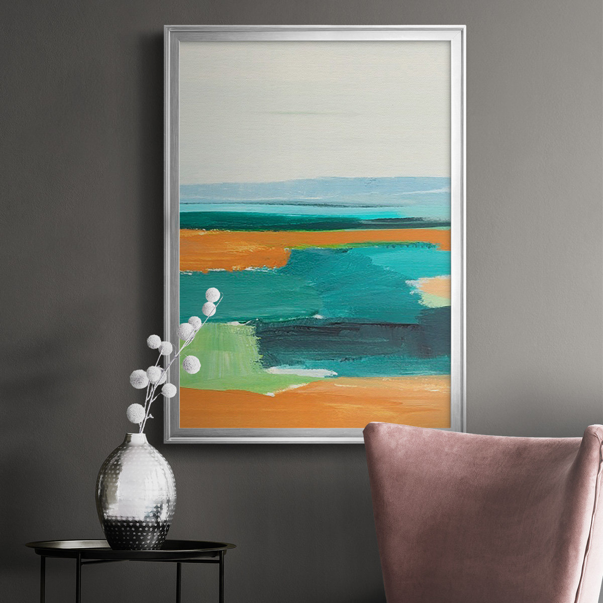Aqua and Orange I Premium Framed Print, in Gold, Black, or Silver - Ready to Hang