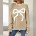 thumbnail image 5 of ZHYou No Boundaries Womens Christmas Sweaters,Cute Bow Print,Long Sleeve Oversized Soft Warm Pullover Tops,Khaki,Size 2XL, 5 of 9