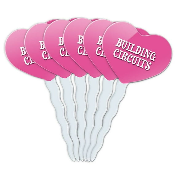 Building Circuits Heart Love Cupcake Picks Toppers - Set of 6