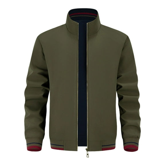 ZCFZJW Quality Double Side Bomber Solid Jacket Men Spring Autumn Outerwear Lightweight Full Zip up Long Sleeve Sportswear Mens Jackets For Male Coats Army Green S