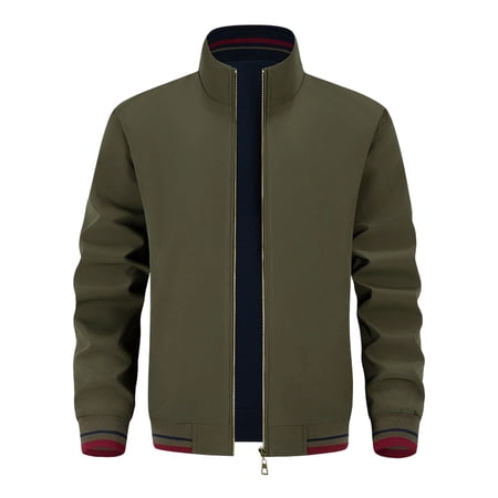 Men s Bomber Jacket with Zipper Pockets Reversible Stand Collar Full-zip Dressy Casual Sport Coat Mens Outerwear (2XL Army Green)