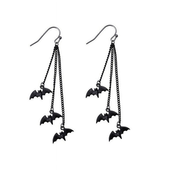 CILENON Small Gothic Halloween Artificial Bat Shaped Earrings Black Halloween Bat Tassel Earrings Halloween Party Jewelry Earrings For Women Earrings (Black,One Size)