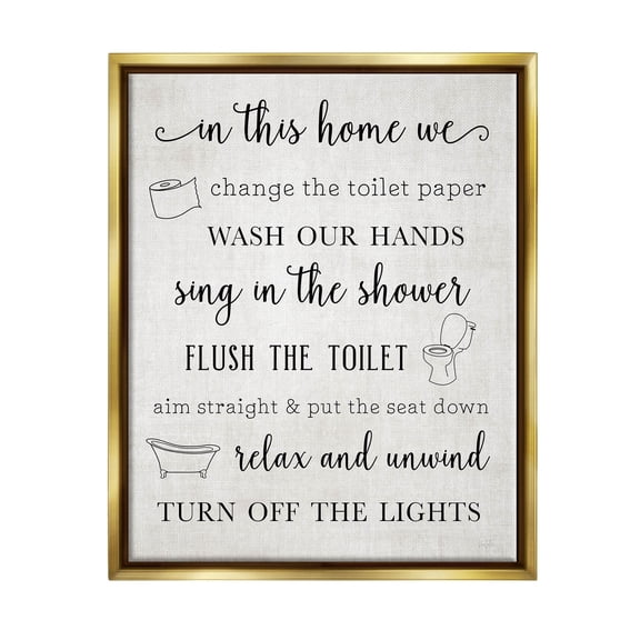 Stupell Industries In This Home Bathroom Rules Graphic Art Metallic Gold Floating Framed Canvas Print Wall Art, Design by Natalie Carpentieri