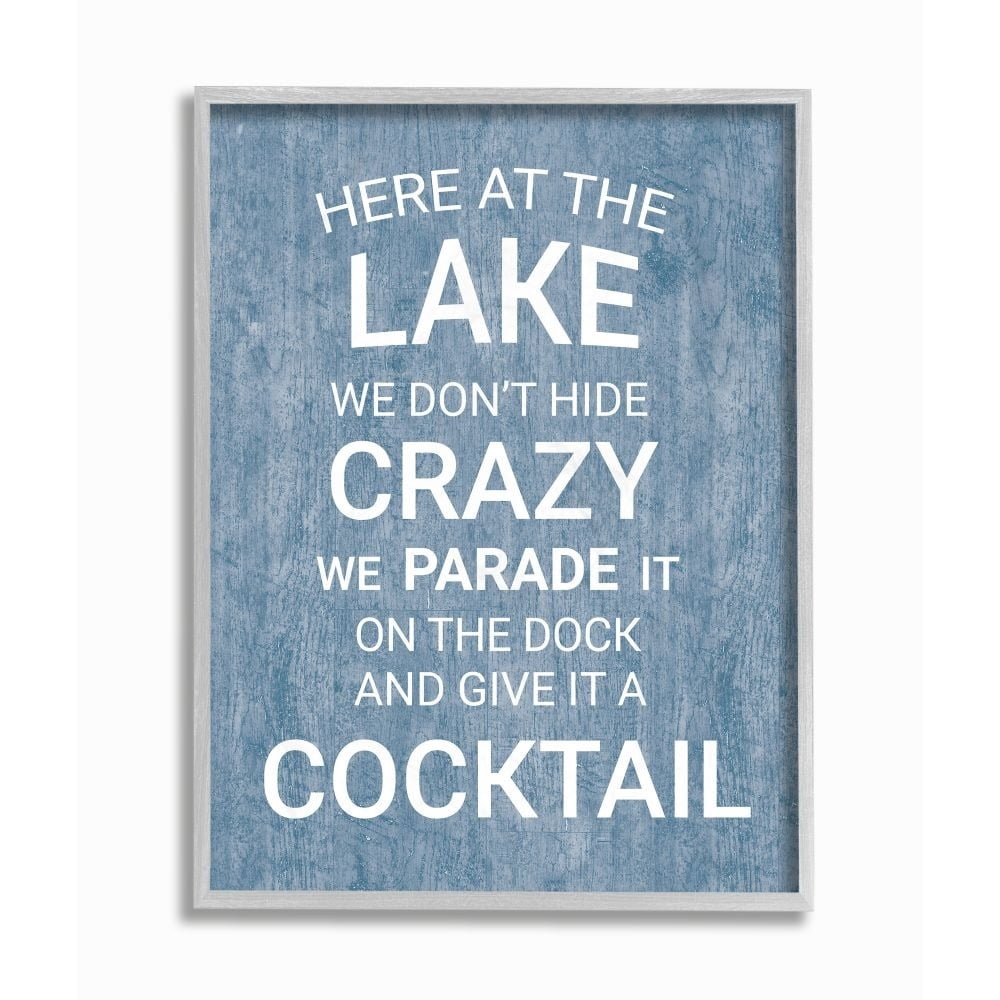 Stupell Industries Parade Crazy Funny Lake Party Blue Wood Texture Word Design Graphic Art Gray Framed Art Print Wall Art, 11x14, by Susan Ball