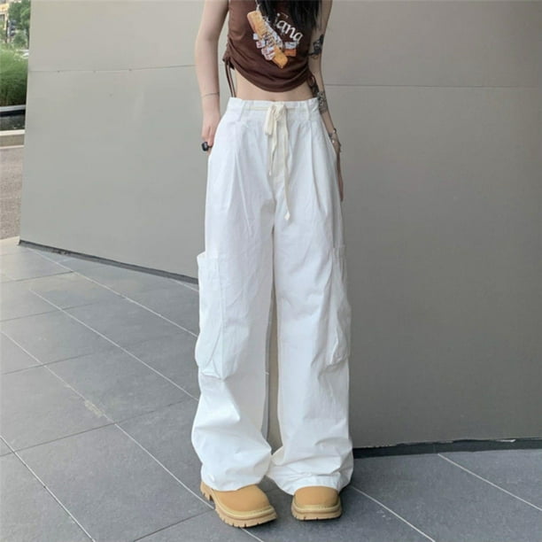 WILLBEST Pantalones Casuales Holgados para Mujer, Estilo Cargo, para Correr, Estilo Urbano, de Pierna Ancha y Holgados, con Cordón Ajustable para Un Uso Diario Cómodo. Chica