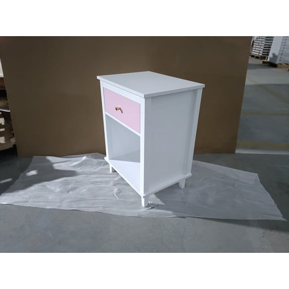 26.77''H Wooden Nightstand with One Drawer One Shelf for Kids, Adults, Pink Golden handle