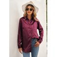 thumbnail image 4 of POGLIP Women's Wine Satin Button Shirt with Pocket, 4 of 6