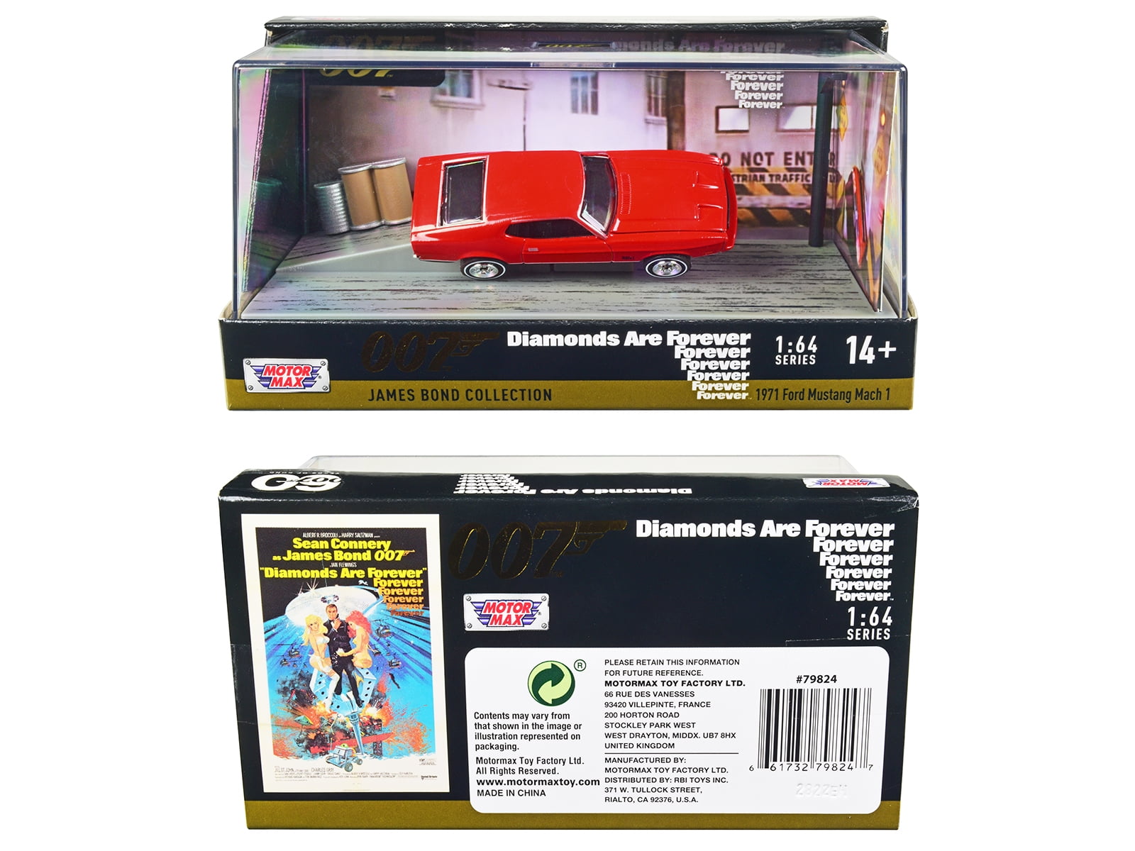 1971 Ford Mustang Mach 1 Red James Bond 007 "Diamonds are Forever" (1971) Movie with Display 1/64 Diecast Model Car by Motormax