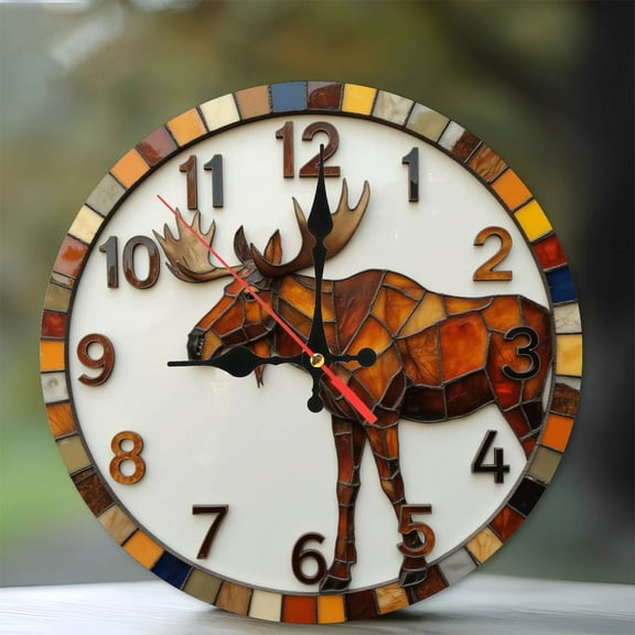 Artisan Crafted Moose Wall Clock Decorative Timepiece 10-Inch Silent Wooden Wall Clock, Battery Operated (AA Batteries Not Included), Artistic Home Decor