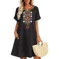 thumbnail image 2 of Eawtki Women's V Neck Short Sleeve Midi Dress Floral Embroidery With Pockets Loose Fit Casual Boho Summer Dress For Women, 2 of 6