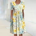 thumbnail image 2 of Otvok Womens Dress Summer Casual Round Neck Short Sleeve Folding Floral Print Dresses, 2 of 6