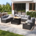 thumbnail image 2 of Clouddwell 8-Piece Patio Furniture Set With Fire Table On Sale, Black Rattan Wicker Outdoor Sectional Sofa Couch with Table Patio Conversation Set for Lawn& Backyard,Light Gray, 2 of 10