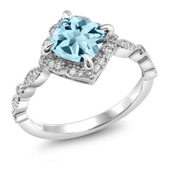 Gem Stone King 925 Sterling Silver Ring Cushion Topaz and Moissanite (2.20 Cttw) (Size 6)