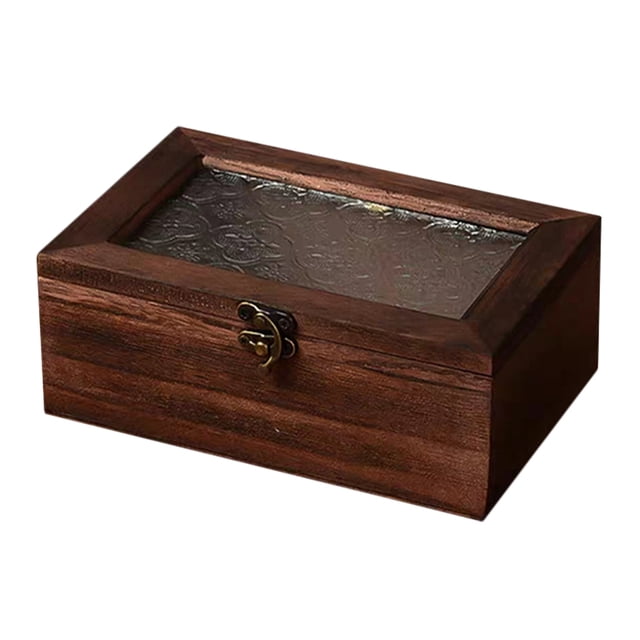 Shisuyan Wooden Storage Box With Buckle Glass Window Jewelries Box Trinket Container for Women