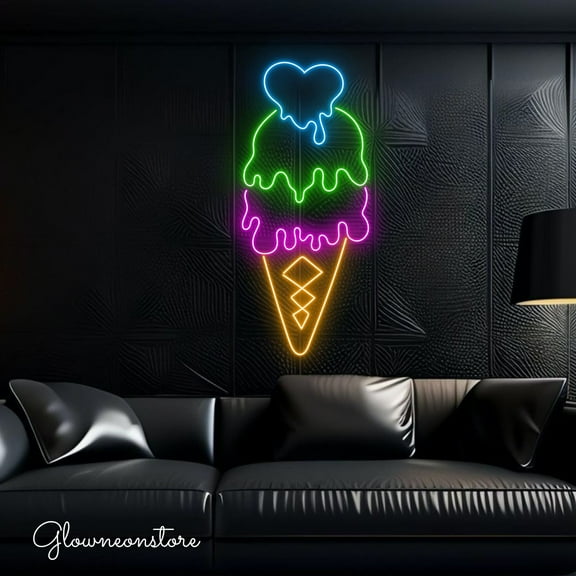 Glowneon Ice Cream Heart Neon Sign, Ice Cream Led Sign Custom,Ice Cream Heart Light Up Sign