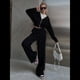 thumbnail image 4 of Conjunto Deportivo para Mujer: Sudadera con Capucha y Cremallera de Larga con Pantalones de Color Liso con Cordones - Conjunto de Dos Piezas Negro L, 4 of 6