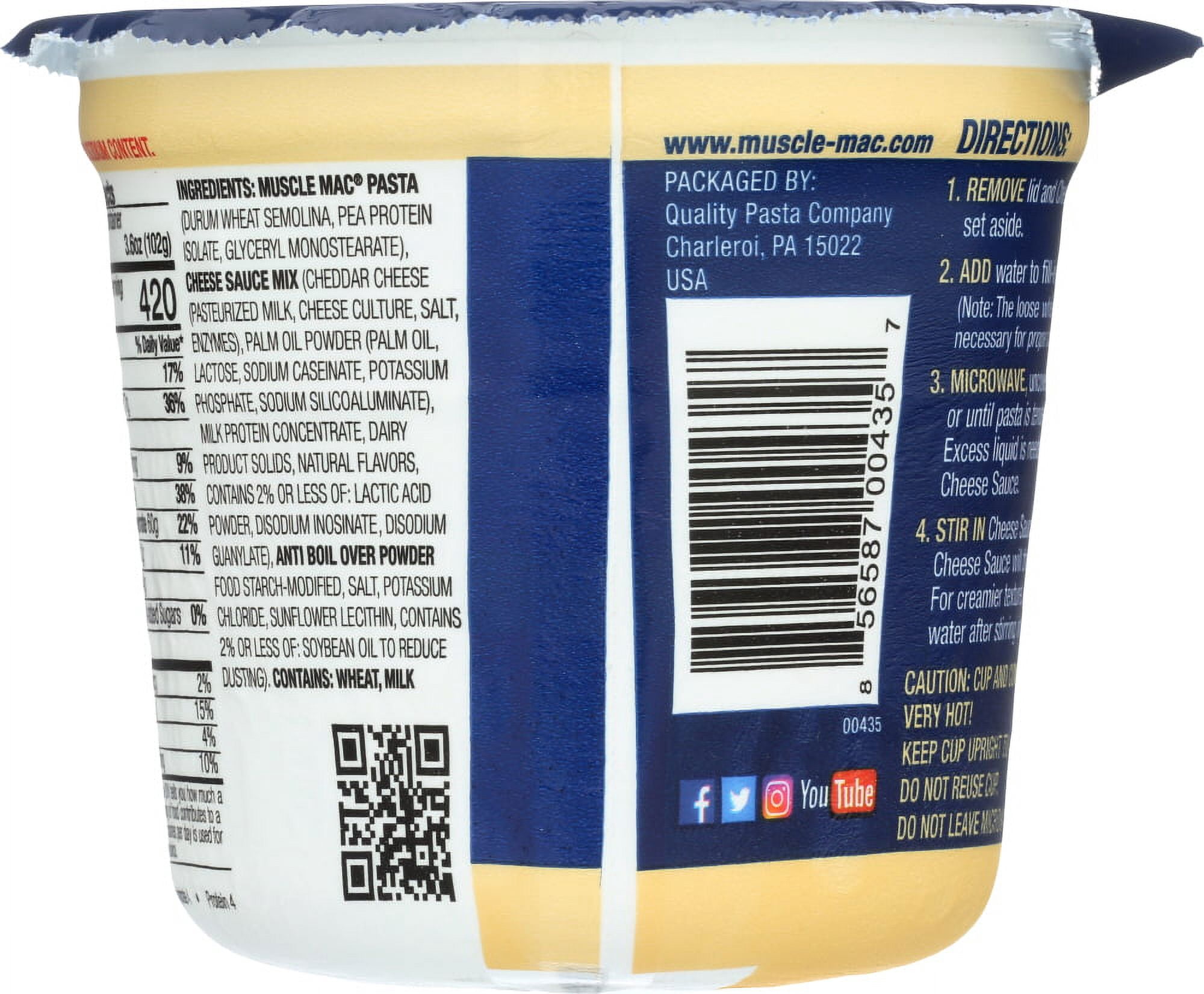(5 pack) Muscle Mac Microwavable Macaroni & Cheese Cups - Aged Sharp White Cheddar Cheese - Made With Real Cheese & Butter (Updated Formula) - Vegetarian-Friendly Pea Protein - 3.6 oz
