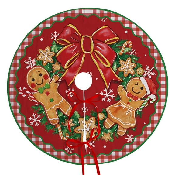 60" Gingerbread Man Printing Tree Skirt, Christmas Tree Dress, Christmas Tree Decorations, Festive Atmosphere, Christmas Gifts, Soft Tree Mat with X'mas Pattern, Christmas Home Decor