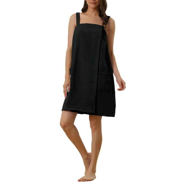 Bata de baño de felpa para mujer Inspire Chic, bata de spa para gimnasio, piscina, ducha, toalla de baño, vestido de ducha XS negro