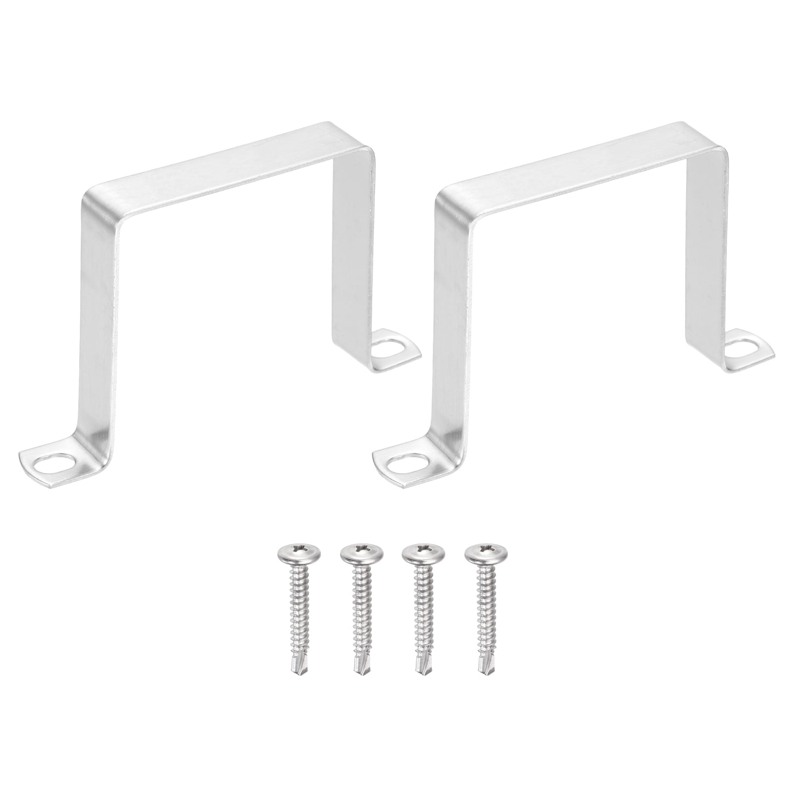 Uxcell 2Pcs U Shape Square Tube Clamp 80x80mm U Shaped Bracket 304 Stainless Steel Square Strap Clamp with Phillips Head Self Drilling Screws for Pipes Door Closed Bar Holder Railings