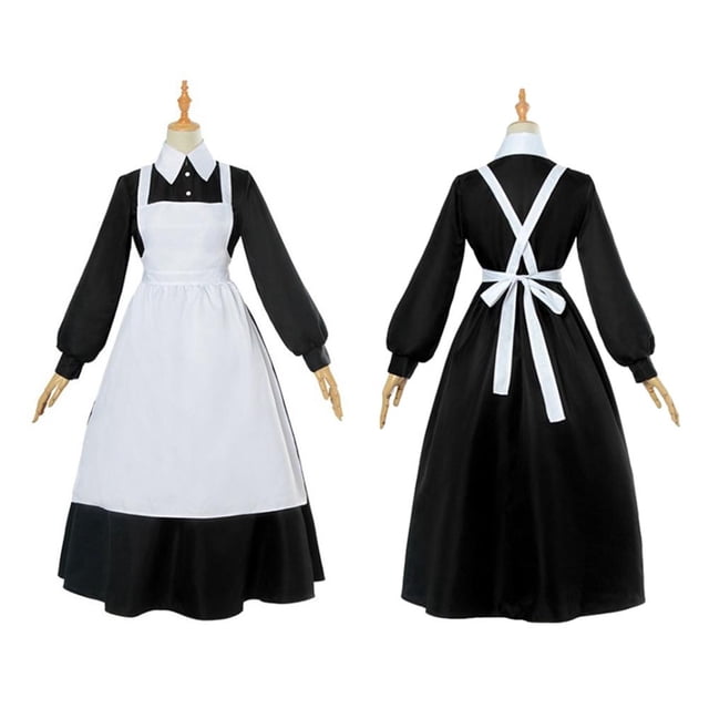 Traje de mucama de dibujos animados de anime, vestido y delantal de personajes de anime, disfraz de cosplay para fiestas temáticas y Halloween