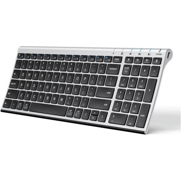 AIR-BK10 Bluetooth Keyboard, Multi Device Wireless Keyboard with Number Pad Ergonomic Design Full Size Rechargeable Keyboard for iPad, iPhone, Mac, iOS, Android, Windows