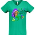 thumbnail image 3 of Inktastic Mardi Gras Mermaid with Harp and Beads Women's V-Neck T-Shirt, 3 of 5