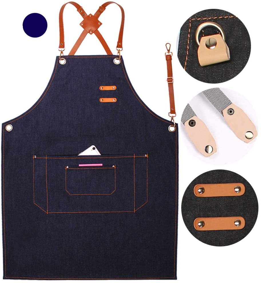Kepooman Kitchen Garden Canvas Work Shop Apron with Cross Back & Large Pockets, Blue Kepooman Kitchen Garden Canvas Work Shop Apron with Cross Back & Large Pockets, Blue