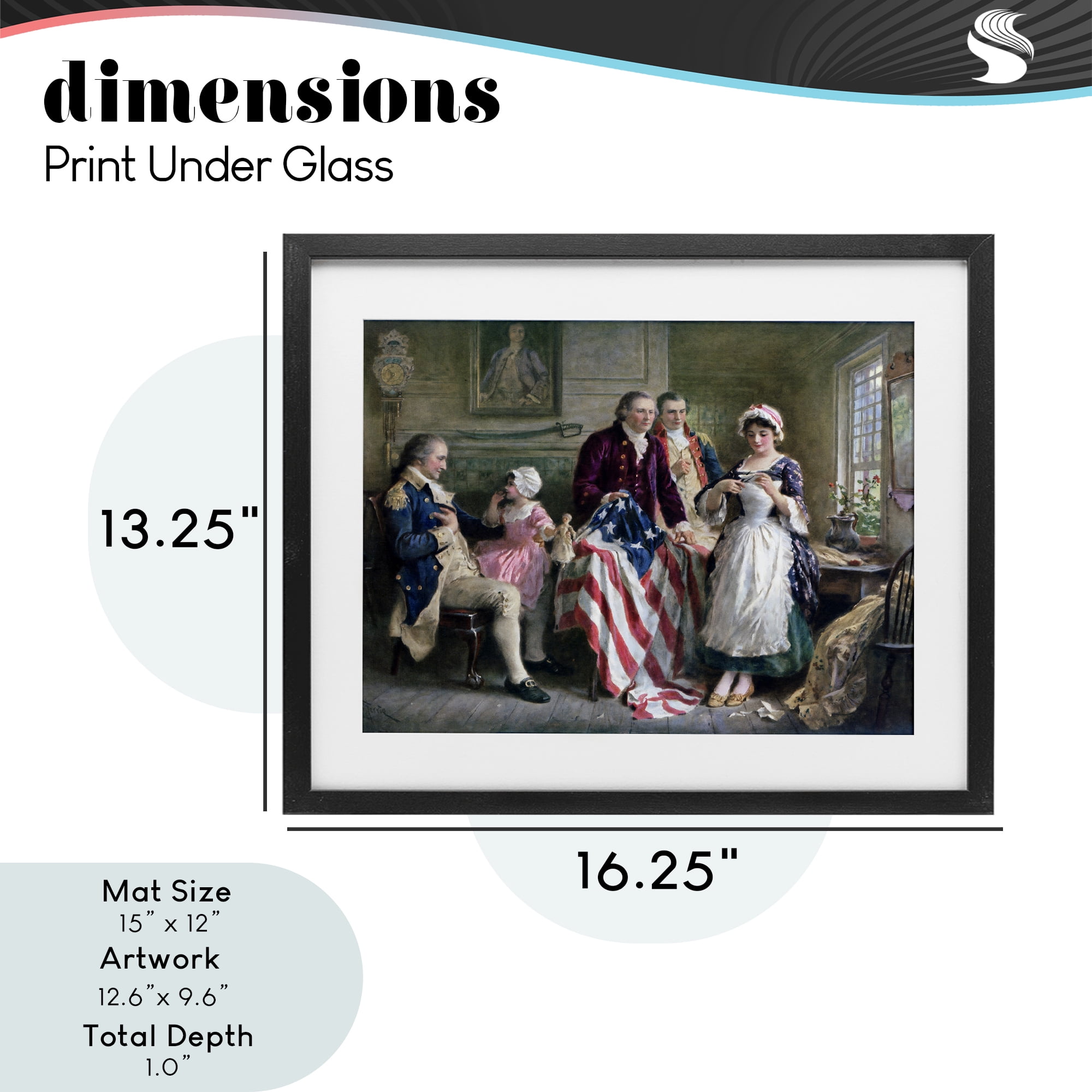 Historical Betsy Ross Black Framed Print Under Glass, design by Arlington Prints