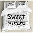 thumbnail image 1 of Sweet Dreams Queen Size Duvet Cover Set, Retro Style Calligraphic Hand Drawn Lettering of Inspirational Phrase, Decorative 3 Piece Bedding Set with 2 Pillow Shams, Black and White, by Ambesonne, 1 of 3