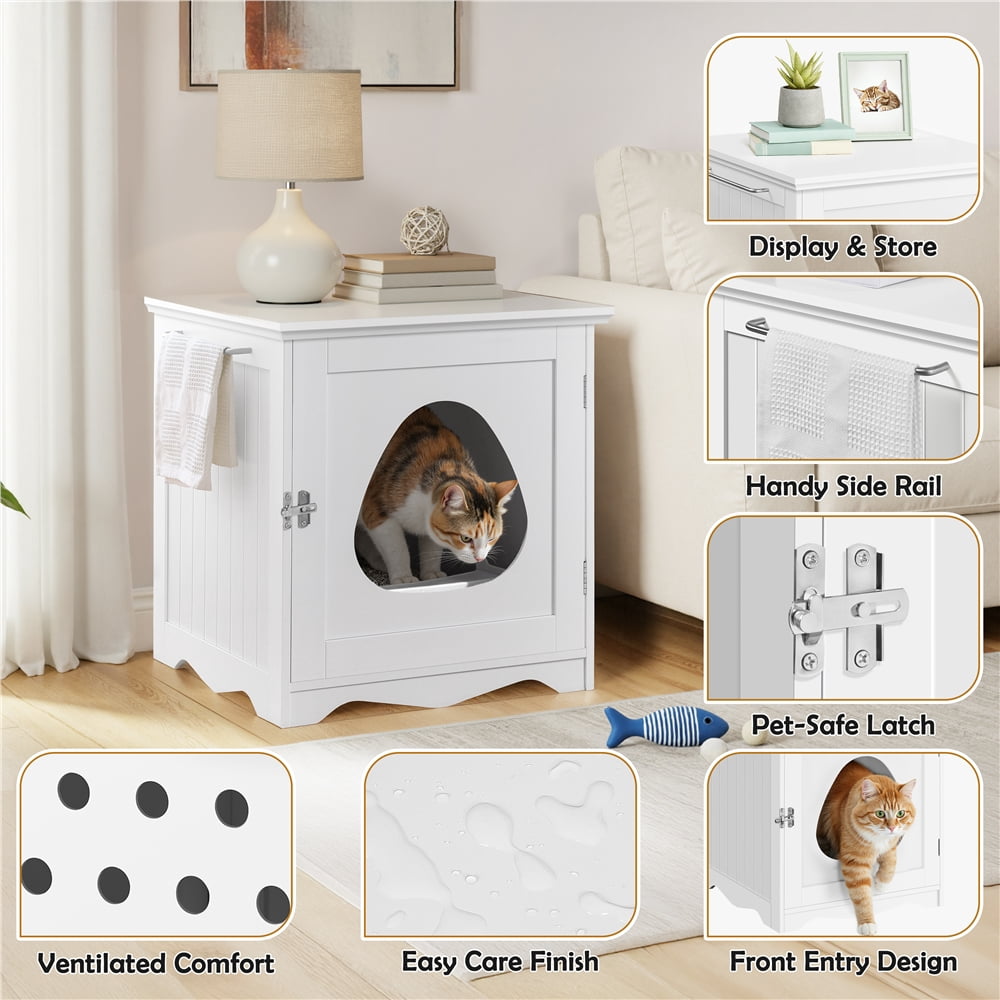 Yaheetech Enclosed Pet Litter Box Indoor Decorative Pet Side Table, White