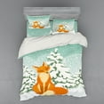 thumbnail image 2 of Ambesonne Fox Bedding Set 3 Pcs, Red Fox Winter Forest Xmas, Twin, Almond Green Orange, 2 of 3