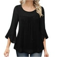 thumbnail image 2 of fheaev Hauts à Manches 3/4 pour Femmes, Hauts d'Été, Blouses Élégantes à Volants, Col Rond, Double Maille, 2 of 10