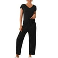thumbnail image 1 of Conjunto de pijama casual de modal de manga corta para mujer, 2 piezas, ropa de estar en casa, pantalones largos, sudadera XL negra, 1 of 5