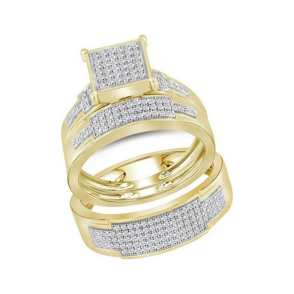 10kt Yellow Gold His Hers Round Diamond Square Matching Wedding Set 1/2 Cttw