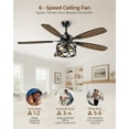 thumbnail image 4 of BLNAN 52" Ceiling Fan with Light and Remote ,Vintage Caged Flush Mount Ceiling Fan 6+1 Speed,Reverse Airflow,5  Blades for Farmhouse Bedroom Kitchen Living Room, 4 of 11