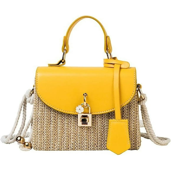 Straw Crossbody Bag for Women Hand Woven Shoulder Bag Leather Top Handle Small Boho Purse Rattan Beach Handbags