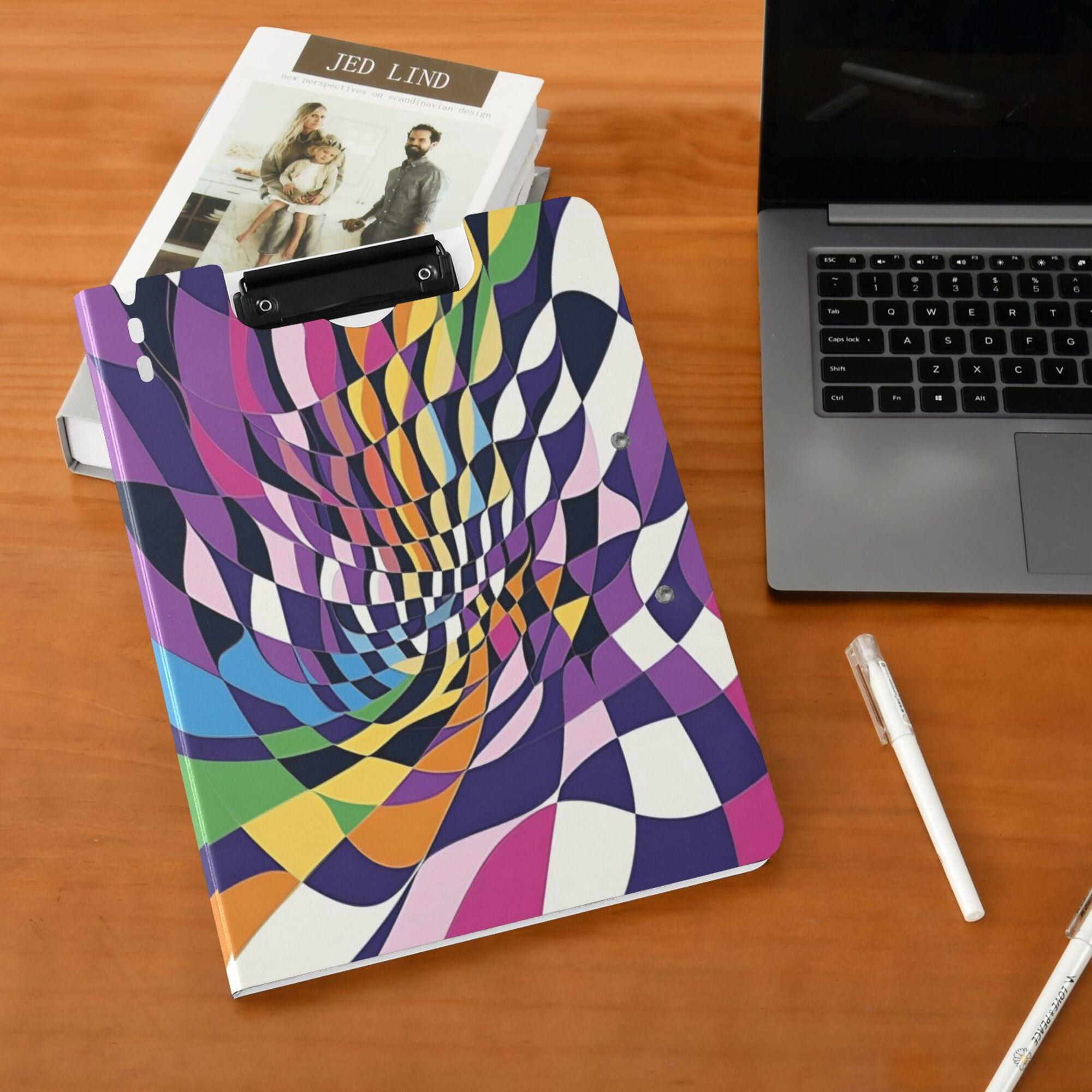 FORMRS A4 Clipboard Folder with Pen Holder Horizontal Foldable School Office Binder, Purple Wavy Plaid