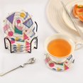 thumbnail image 3 of Yayeee 6 PCS Drink Coasters with Holder Set Woven Absorbent Round Tabletop Hot Pad, Green Retro Shapes, 3 of 7